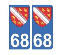 Mon Blason - Autocollants 68 Blason Région Alsace pour Plaque d'immatriculation Voiture - Sticker Bleu - 9.8 x 4.5 cm - Fabriqué en France