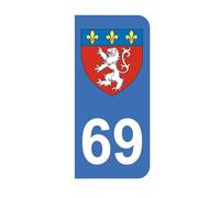 Mon Blason - Autocollants 69 avec Blason de la Ville de Lyon pour Plaque Immatriculation Moto - Sticker Bleu - 6.3 x 2.9 cm - Fabriqué en France