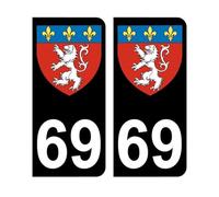 Mon Blason - Autocollants 69 avec Blason de la Ville de Lyon pour Plaque Immatriculation Voiture - Sticker Noir - 9.8 x 4.5 cm - Fabriqué en France