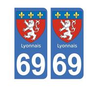 Mon Blason - Autocollants 69 avec Blason de la Ville de Lyon pour Plaque Immatriculation Voiture - Sticker Bleu - 9.8 x 4.5 cm - Fabriqué en France