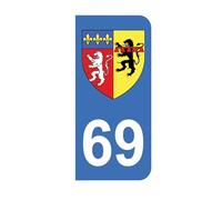 Mon Blason - Autocollants 69 Blason du Département du Rhône Au Format Plaque Immatriculation Moto - Bleu - 6.3 x 2.9 cm - Fabriqué en France
