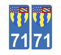 Mon Blason - Autocollants 71 avec Blason Département Saône et Loire pour Plaque Immatriculation Voiture - Bleu - 9.8 x 4.5 cm - Fabriqué en France