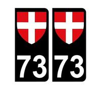 Mon Blason - Autocollants 73 avec Blason Croix de Savoie pour Plaque Immatriculation Voiture - Sticker Noir - 9.8 x 4.5 cm - Fabriqué en France