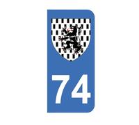 Mon Blason - Autocollants 74 avec Blason du Chablais pour Plaque Immatriculation Moto - Sticker Bleu - 6.3 x 2.9 cm - Fabriqué en France