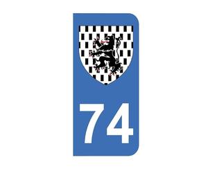 Mon Blason - Autocollants 74 avec Blason du Chablais pour Plaque Immatriculation Moto - Sticker Bleu - 6.3 x 2.9 cm - Fabriqué en France