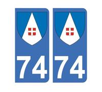 Mon Blason - Autocollants 74 Blason Département Haute-Savoie pour Plaque Immatriculation Voiture - Sticker Bleu - 9.8 x 4.5 cm - Fabriqué en France