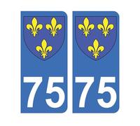 Mon Blason - Autocollants 75 avec Blason Région Ile de France pour Plaque Immatriculation Voiture - Bleu - 9.8 x 4.5 cm - Fabriqué en France