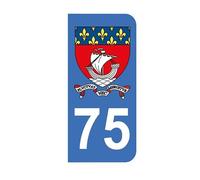 Mon Blason - Autocollants 75 avec Blason Ville de Paris et Devise pour Plaque Immatriculation Moto - Sticker Bleu - 6.3 x 2.9 cm - Fabriqué en France