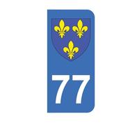 Mon Blason - Autocollants 77 avec Blason Région Ile de France pour Plaque Immatriculation Moto - Bleu - 6.3 x 2.9 cm - Fabriqué en France