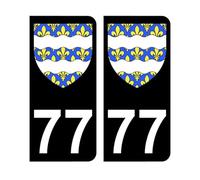 Mon Blason - Autocollants 77 Blason Département Seine et Marne pour Plaque Immatriculation Voiture - Sticker Noir - 9.8 x 4.5 cm - Fabriqué en France