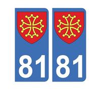Mon Blason - Autocollants 81 avec Blason Région Midi-Pyrénées pour Plaque Immatriculation Voiture - Sticker Bleu - 9.8 x 4.5 cm - Fabriqué en France