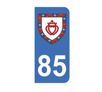 Mon Blason - Autocollants 85 avec Blason Vendée pour Plaque Immatriculation Moto - Sticker Bleu - 6.3 x 2.9 cm - Fabriqué en France