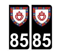 Mon Blason - Autocollants 85 avec Blason Vendée pour Plaque Immatriculation Voiture - Sticker Noir - 9.8 x 4.5 cm - Fabriqué en France