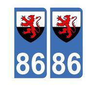 Mon Blason - Autocollants 86 avec Blason Région Poitou-Charentes Format Plaque Immatriculation Voiture - Sticker Bleu - 9.8 x 4.5 cm - Fabriqué en France
