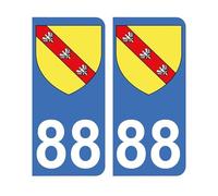 Mon Blason - Autocollants 88 avec Blason Région Lorraine pour Plaque Immatriculation Voiture - Sticker Bleu - 9.8 x 4.5 cm - Fabriqué en France
