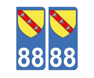 Mon Blason - Autocollants 88 avec Blason Région Lorraine pour Plaque Immatriculation Voiture - Sticker Bleu - 9.8 x 4.5 cm - Fabriqué en France