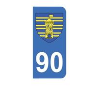 Mon Blason - Autocollants 90 avec Blason Département Territoire de Belfort Plaque Immatriculation Moto - Sticker Bleu - 6.3 x 2.9 cm - Fabriqué en France