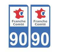 Mon Blason - Autocollants 90 avec Logo Officiel Région Franche-Comté pour Plaque Immatriculation Voiture - Sticker Bleu - 9.8 x 4.5 cm - Fabriqué en France