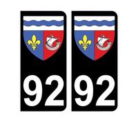 Mon Blason - Autocollants 92 Blason Département Hauts de Seine pour Plaque Immatriculation Voiture - Sticker Noir - 9.8 x 4.5 cm - Fabriqué en France