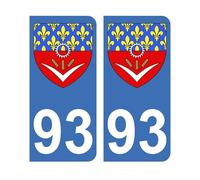 Mon Blason - Autocollants 93 Blason Département Seine Saint denis pour Plaque Immatriculation Voiture - Sticker Bleu - 9.8 x 4.5 cm - Fabriqué en France