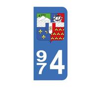 Mon Blason - Autocollants 974 avec Blason Réunion pour Plaque Immatriculation Moto - Sticker Bleu - 6.3 x 2.9 cm - Fabriqué en France