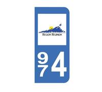 Mon Blason - Autocollants 974 avec Logo Officiel de la Région Réunion pour Plaque Immatriculation Moto - Sticker Bleu - 6.3 x 2.9 cm - Fabriqué en France