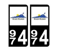 Mon Blason - Autocollants 974 avec Logo Officiel de la Région Réunion pour Plaque Immatriculation Voiture - Sticker Noir - 9.8 x 4.5 cm - Fabriqué en France