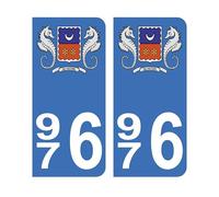 Mon Blason - Autocollants 976 avec Blason Mayotte pour Plaque Immatriculation Voiture - Sticker Bleu - 9.8 x 4.5 cm - Fabriqué en France