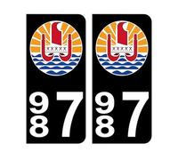 Mon Blason - Autocollants 987 avec Blason Polynésie pour Plaque Immatriculation Voiture - Sticker Noir - 9.8 x 4.5 cm - Fabriqué en France