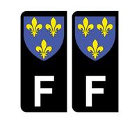 Mon Blason - Autocollants avec Blason France Royaliste et lettre F Partie Gauche de la Plaque d'immatriculation Voiture - Noir - Fabriqué en France