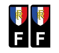 Mon Blason - Autocollants avec Écu Français et lettre F Partie Gauche de la Plaque d'immatriculation Voiture - Sticker Noir - 9.8 x 4.5 cm - Fabriqué en France
