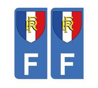 Mon Blason - Autocollants avec Écu Français et lettre F Partie Gauche de la Plaque d'immatriculation Voiture - Sticker Bleu - 9.8 x 4.5 cm - Fabriqué en France