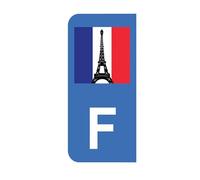 Mon Blason - Autocollants F Tour Eiffel et Lettre F Partie Gauche de la Plaque d'immatriculation Moto - Bleu - 6.3 x 2.9 cm - Fabriqué en France