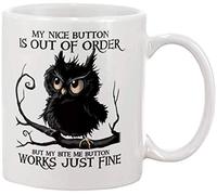 Mon Bouton « Gentil » Est Hors Service. Mon Bouton « Mords-Moi » Fonctionne Parfaitement. Hibou Tasse Impression Tasses Porcelaine Tasse À Café Pour Petit Déjeuner Ami Homme 330Ml