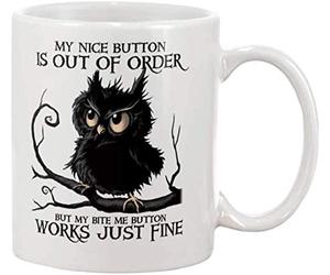 Mon Bouton « Gentil » Est Hors Service. Mon Bouton « Mords-Moi » Fonctionne Parfaitement. Hibou Tasse Impression Tasses Porcelaine Tasse À Café Pour Petit Déjeuner Ami Homme 330Ml