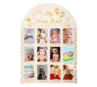 Mon Cadre Photo de Première Année, Panneau d'Affichage Photo 40x28cm Cadres Photo en Bois pour Nouveau-Né de 12 Mois pour Fête d'Anniversaire Décoration de Chambre de Bébé