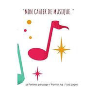 Mon Cahier De Musique.": Cahier De Partitions Avec 12 Portées Vierges Par Page Sommaire Et Titre Sur Toutes Les Feuilles 110 Pages, Grand Format De 21,59 X 27,94 Cm