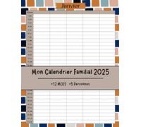 Mon Calendrier Familial 2025: Agenda Mensuelle Familial pour 5 Personnes de Janvier 2025 à Décembre 2025, Planificateur Calendrier Mensuel de 12 Mois