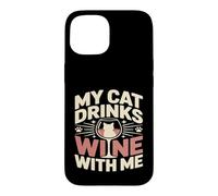 Mon Chat boit du vin avec Moi Coque pour iPhone 15