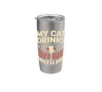 Mon chat boit du vin avec moi Gobelet isotherme en acier inoxydable double paroi