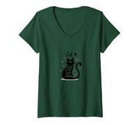 Mon Chat est Mon Meilleur ami, Amoureux des Animaux T-Shirt avec Col en V, Femme, Vert Forêt, M