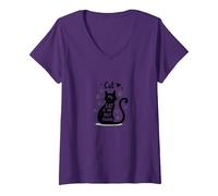 Mon Chat est Mon Meilleur ami, Amoureux des Animaux T-Shirt avec Col en V, Femme, Violet, L