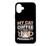 Mon Chat et café sont ma personnalité Humour Coque pour iPhone 16 Plus