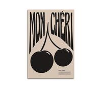 Mon Cheri Impression sur le thème des cerises Poster français élégant sur toile murale artistique moderne à suspendre 30 x 45 cm