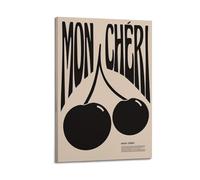 Mon Cheri Impression sur le thème des cerises Poster français élégant sur toile murale artistique moderne à suspendre 20 x 30 cm