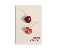 Mon Cheri Impression sur le thème des cerises - Poster romantique - Impression sur toile élégante - Décoration murale artistique moderne à suspendre - 50 x 75 cm