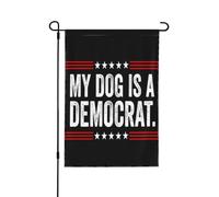 Mon chien est démocrate, il se prélasse et s'attend à ce que je le nourrisse. Drapeau de jardin humoristique 3