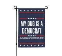 Mon chien est démocrate, il se prélasse et s'attend à ce que je le nourrisse. Drapeau de jardin humoristique 3