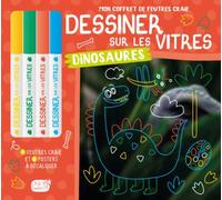 Mon coffret de feutres craie - dessiner sur les vitres dinosaures - + 4 feutres craie - Atelier Cloro - 1 2 3 Soleil - Jeux livres objets