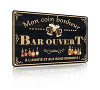 « Mon coin bonheur BAR » Panneau décoratif, plaques Métalliques en étain pour Maison, Bar, Cave, Accessoires Muraux Vintage Cadeaux, 12 x 8 Pouces (25121)